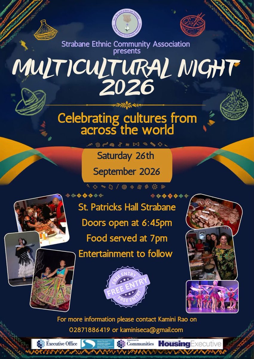 dcsdcouncil's tweet photo. 🌍 Join SECA's Multi-Cultural Night in St Patrick's Hall, Strabane, this Saturday! Enjoy international food, music and dance, and find out more about the Strabane TownOfCulture2028 bid and how you can get involved. Free admission.
Read more here - https://t.co/chS7S5ny2A https://t.co/2nWdOvBWmn