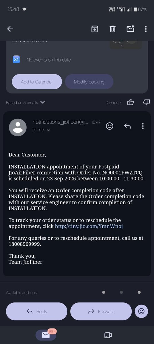 AmanSingj9's tweet photo. @JioCare @reliancejio @JioAirFiber

Extremely disappointing and unacceptable service from Jio!

My Jio AirFiber installation has been scheduled THREE TIMES:

1. 19 September 2026 – 6:00 PM to 7:30 PM
2. 21 September 2026 – 4:00 PM to 5:30 PM
3. 23 September 2026 – Installation appointment scheduled again.

Despite three scheduled appointments, my connection has STILL NOT BEEN INSTALLED.

Today is 25 September, and I am still waiting. No installation team has visited, and nobody from the concerned team has contacted me with a proper update.

This is completely unacceptable. Jio keeps scheduling appointments but fails to deliver its service. How many more days do I have to wait?

I DO NOT WANT A REFUND. I WANT MY JIO AIRFIBER CONNECTION INSTALLED IMMEDIATELY.

@JioCare @reliancejio Please escalate this matter to your senior installation team and arrange installation without any further delay. I expect immediate action, not another false promise or another rescheduled appointment.

#JioAirFiber #Jio #PoorCustomerService