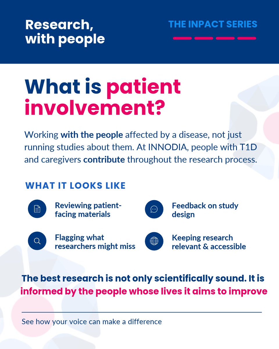 Innodiagroup's tweet photo. Patient involvement isn't a checkbox. People living with T1D and caregivers help shape the research meant to help them, not just take part in it.
See how INPACT works
🔗 https://t.co/36ViHvhaZR
#T1D #INPACT #LivedExperience https://t.co/mzzEnvwmP8