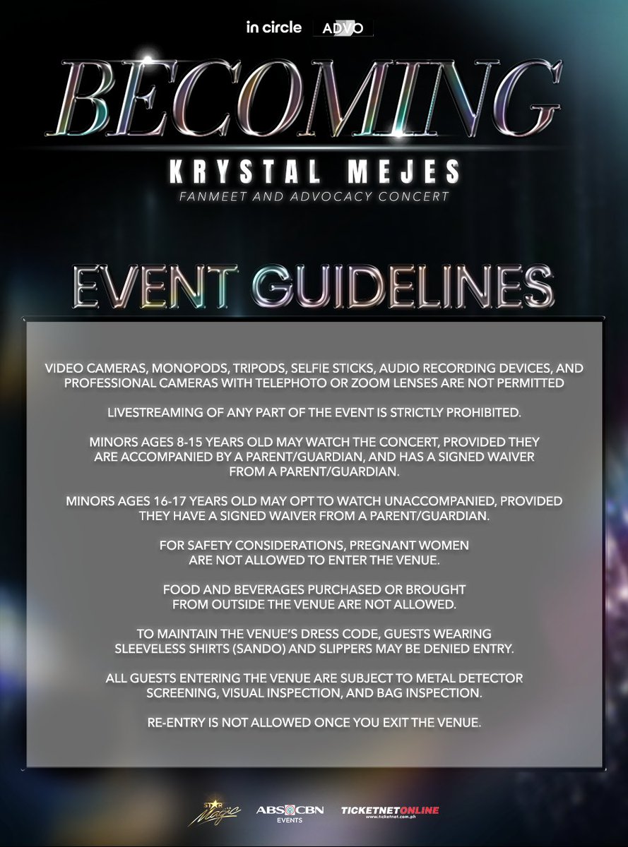 StarMusicPH's tweet photo. ✨ BECOMING: Krystal Mejes Fanmeet and Advocacy Concert ✨

Before we see Tala shine on stage, make sure you’re all set! 💫Read through the details and plan your day accordingly. See you there! 💖

#BecomingKrystalMejes #KrystalMejes #AdvocacyConcert #InCircle #ABSCBNEvents https://t.co/A1dy6hPfB2