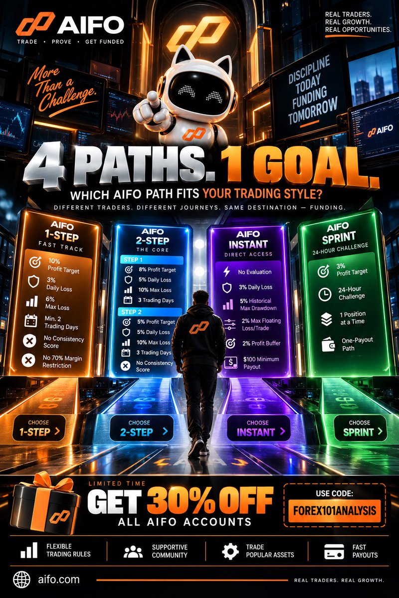 Aifo_global's tweet photo. 4 PATHS. 1 GOAL. GET FUNDED. 🚀

1️⃣ 1-Step
2️⃣ 2-Step
3️⃣ Instant
4️⃣ Sprint

Find the AIFO programme that fits your trading style.

🔥 30% OFF AIFO accounts
🎟️ Code: FOREX101ANALYSIS

Which one are you choosing?

#AIFO #PropFirm #FundedTrader #ForexTrading #XAUUSD #Forex101Analysis https://t.co/nbvAL2RStG