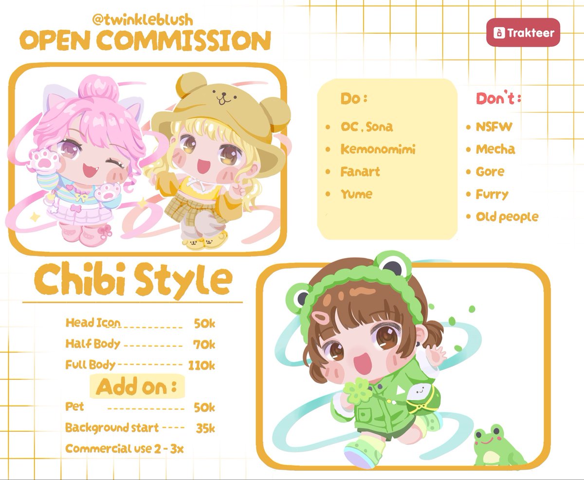 twinkleblush's tweet photo. ✨UPDATE✨ 

Open Commis Anime &amp; Chibi style
(Local only!)

Sample bisa cek di #twinkleblush_result
Antrian dan progress komis bisa cek trello di bio yaa
Yg mau tanya2 boleh dm aja😉✨
(Plis mention after dm)
#opencommission #opencommis https://t.co/5IOaKNBpN3