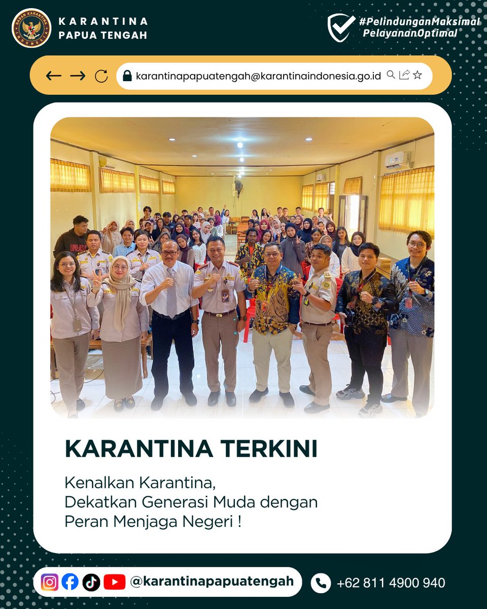 KarantinaPateng's tweet photo. Amolongo SobatQ 👋🏻

Rilis Karantina Papua Tengah, 25 September 2026
Nomor : 107/BKHIT-PT/09/2026

Kenalkan Karantina, Dekatkan Generasi Muda dengan Peran Menjaga Negeri!

Selengkapnya : https://t.co/gAhhHy7nFz

#karantinapapuatengah #hki149 https://t.co/kvyVWJFW3I