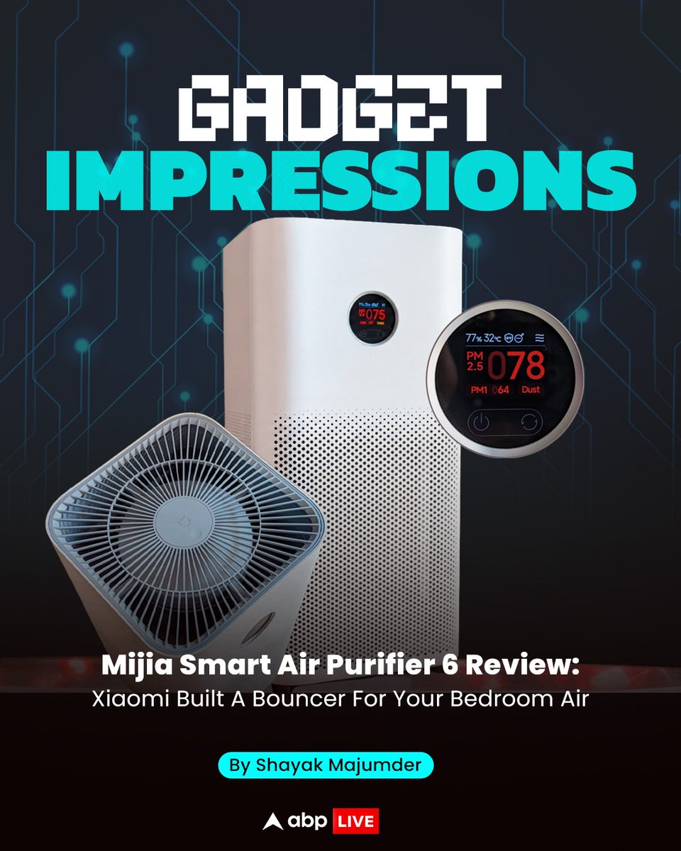 abplive's tweet photo. #GadgetsReview | Mijia Smart Air Purifier 6 Review: It won't judge your lifestyle choices (like smoking when working). It will, however, quietly clean up after them.

Tap here to know more👇 
https://t.co/UkCpVIP1Lj

 #MijiaSmartAirPurifier6 #SmartAirPurifier #Mijia  #GadgetReview #ABPLive