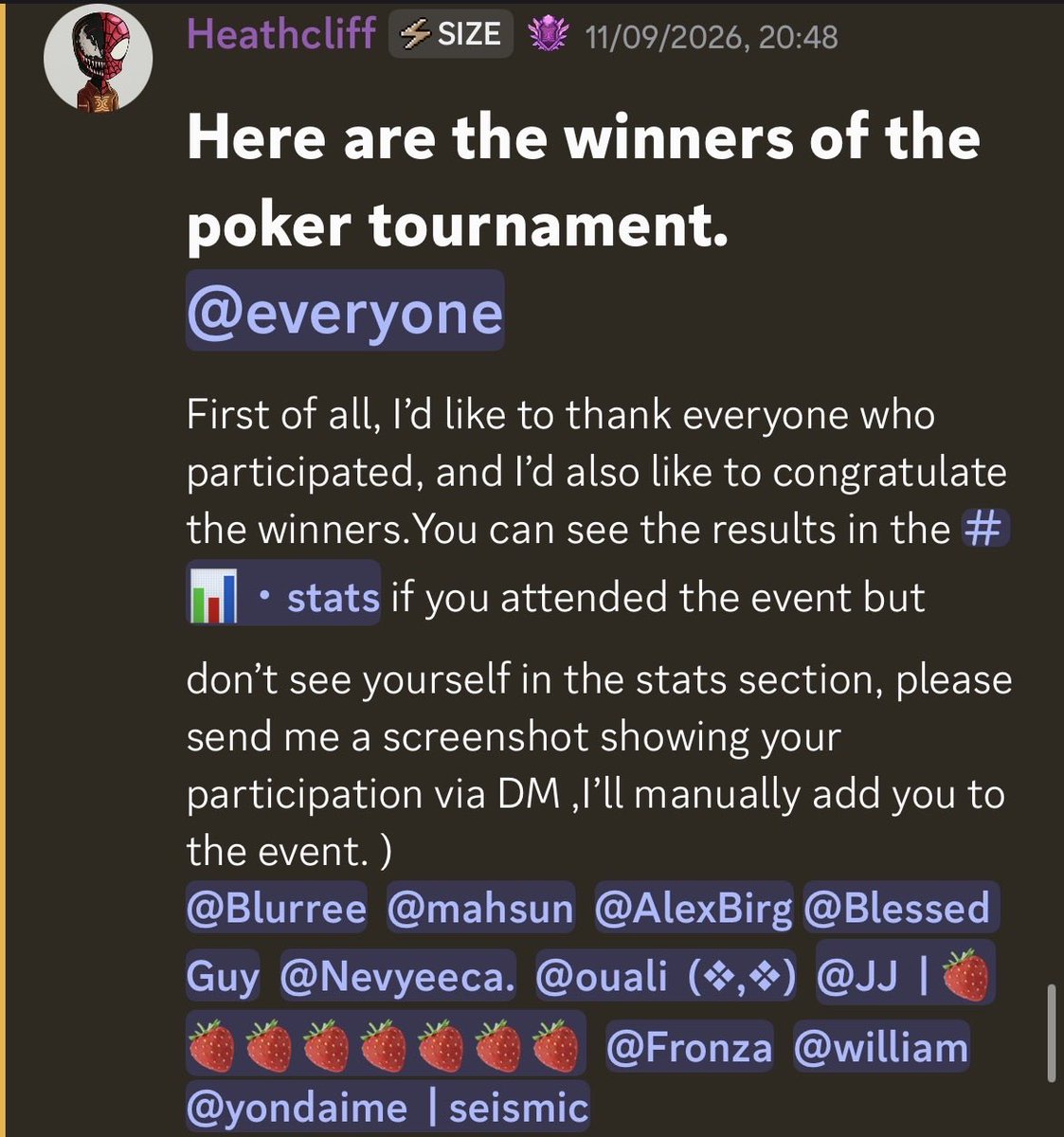 OUALI_16's tweet photo. Finished in the Top 10 in the last Poker Friday🔥

Huge thanks to @Seismic for setting up these awesome community nights. The competition was tough, but we made it! 🏆

Who’s ready to sit at the table again today? Let’s see who takes the crown this week @NoxxW3 @heathcliff_eth https://t.co/V0QzOL4576