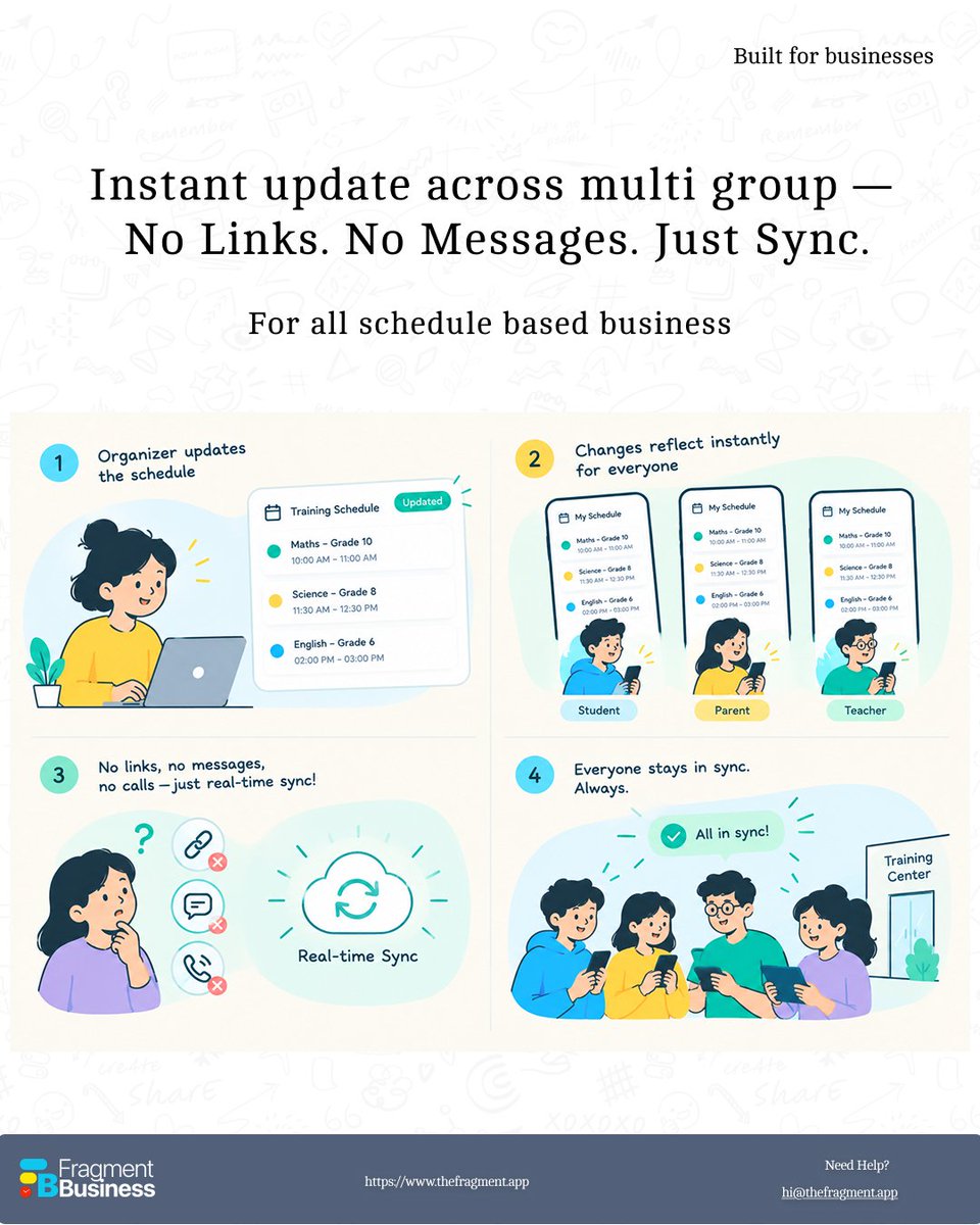 thefragmentapp's tweet photo. No Links. No Messages. Just Sync.

#FragmentApp #SmartScheduling #RealTimeSync #EventManagement #Scheduling #CommunityBuilding #TrainingCenters #CoachingBusiness #BusinessAutomation #EventTech #ProductivityTools #Saas https://t.co/xaRkjR2oII