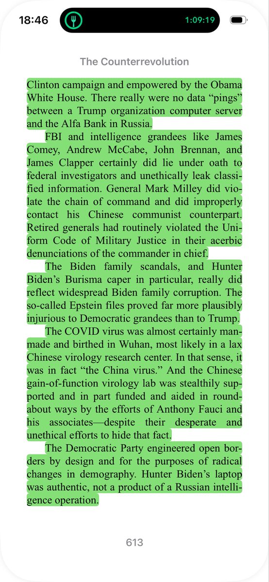Fasiii's tweet photo. “There really was a Democratic Party–inspired Russian collusion effort to derail the 2016 Trump campaign. It was cooked up by the Clinton campaign and empowered by the Obama White House. There really were no data “pings” between a Trump organization computer server and the Alfa Bank in Russia.
FBI and intelligence grandees like James Comey, Andrew McCabe, John Brennan, and James Clapper certainly did lie under oath to federal investigators and unethically leak classified information. General Mark Milley did violate the chain of command and did improperly contact his Chinese communist counterpart. Retired generals had routinely violated the Uniform Code of Military Justice in their acerbic denunciations of the commander in chief.
The Biden family scandals, and Hunter Biden’s Burisma caper in particular, really did reflect widespread Biden family corruption. The so-called Epstein files proved far more plausibly injurious to Democratic grandees than to Trump.
The COVID virus was almost certainly man-made and birthed in Wuhan, most likely in a lax Chinese virology research center. In that sense, it was in fact “the China virus.” And the Chinese gain-of-function virology lab was stealthily supported and in part funded and aided in roundabout ways by[…]”

Excerpt From
The Counterrevolution
Victor Davis Hanson
https://t.co/AHIvm2Ijhs
This material may be protected by copyright.
