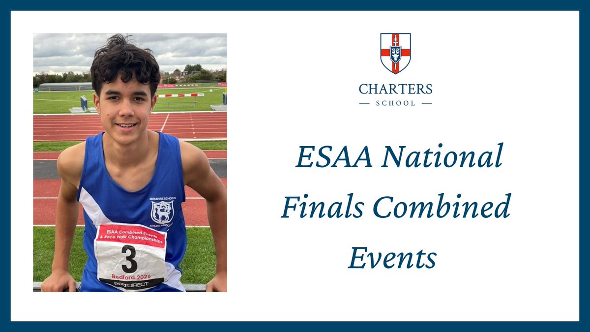 ChartersSchool's tweet photo. Well done Ben (Yr 9) who represented Berkshire at the English Schools Athletic Association Combined Events last weekend. Competing in the Pentathlon he got 3 PBs &amp; 2 Bracknell Athletics Club records to finish 10 from 48.  He did brilliantly &amp; was youngest to finish in the top 10. https://t.co/B1DpPo2qZF