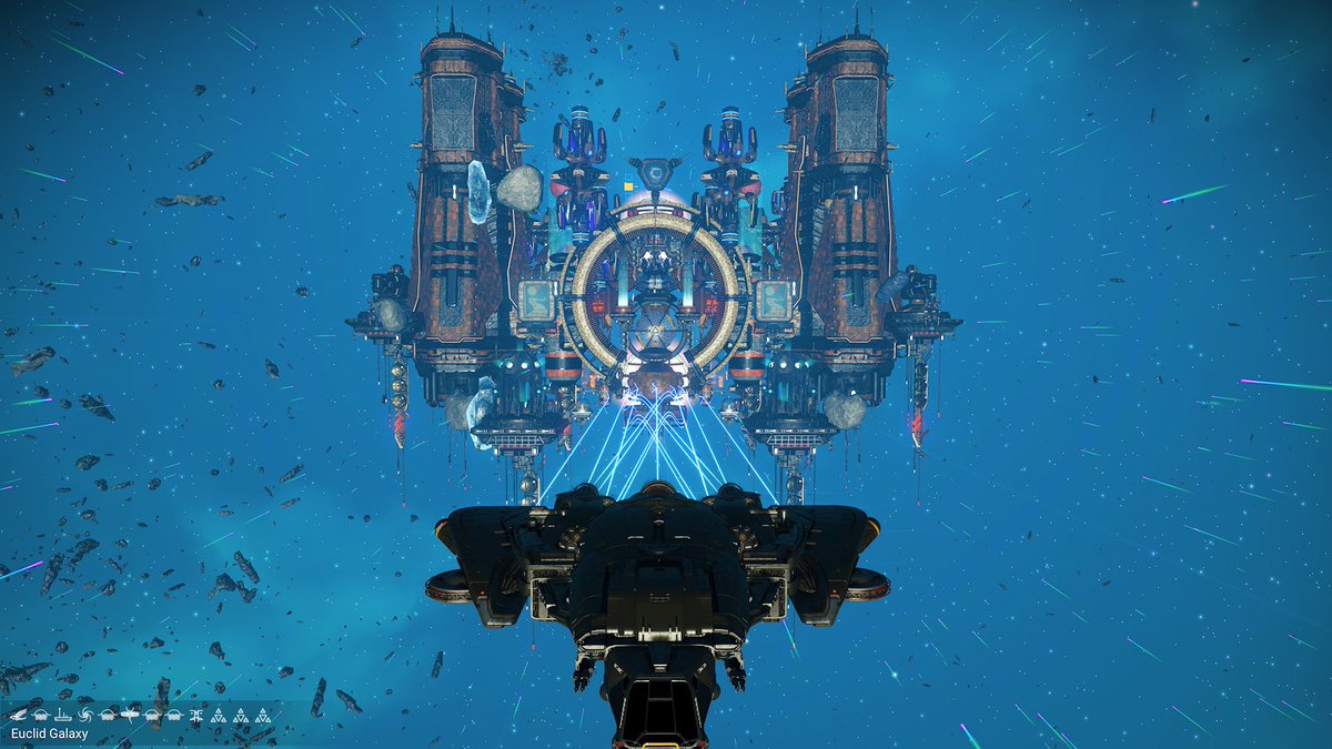 Telepath42's tweet photo. Does anyone even try to get to the centre of the Galaxy anymore? 
If you’re a new player, and/or still missing the achievement to actually pass through the centre, pop by my station. 
It’s conveniently located just 2 jumps away! #nomanssky https://t.co/FjE244pime