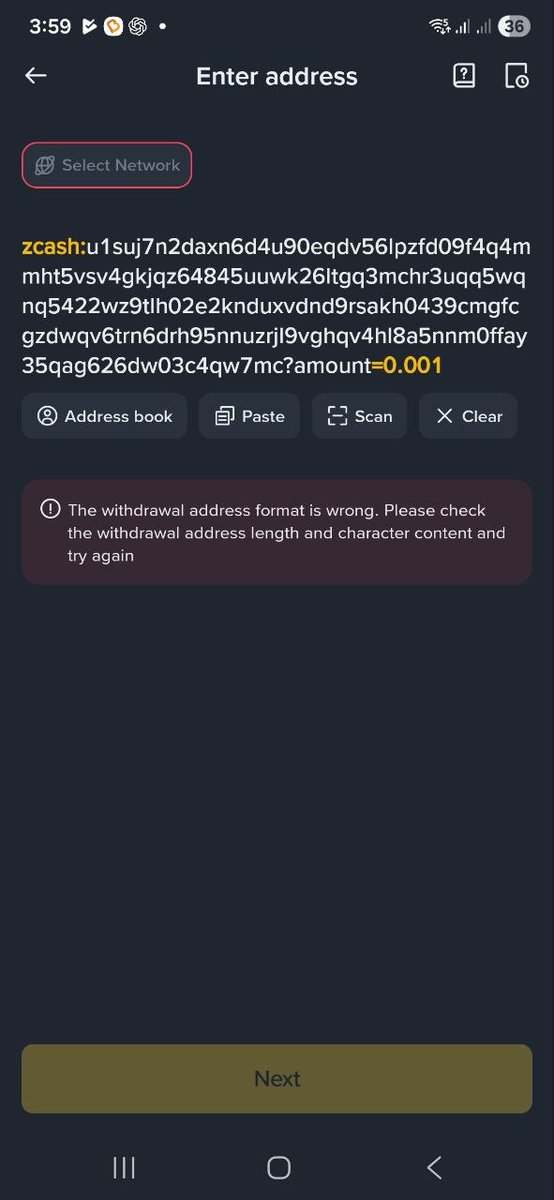 stratgc's tweet photo. @0scan_ @Zcash @vizorwallet @ZcashCommGrants @ZecHub @ValarGroup @zodl_app Not possible to send from Binance. https://t.co/AnZYKZDEWi