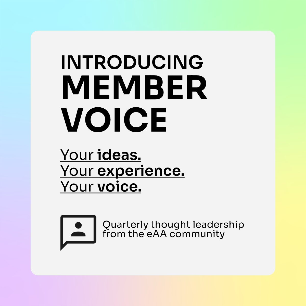 eAssess's tweet photo. Introducing Member Voice!

A new space for ideas, experience and perspectives from across the digital assessment community.
Have something exciting to share? Send it to the eAA through our new content submission page.
https://t.co/MiMgTc649D

#eAssessment #DigitalAssessment https://t.co/7ggwQGwwCb