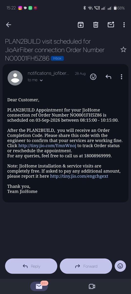 AmanSingj9's tweet photo. @JioCare @reliancejio @JioAirFiber

🚨 SERIOUS COMPLAINT AGAINST JIOHOME – REPEATED FALSE PROMISES & INSTALLATION FAILURE!

Order Details:

- Order Number: N0001FH5Z86
- Booking Date: 27 August 2026
- Scheduled Installation: 3 September 2026 (8:15 AM–10:15 AM)
- Cancellation Date: 05 September 2026
- Jio Agent Contact: 75675 92437
- Location: Siwan, Bihar

I booked my JioHome connection on 27 August 2026. Jio officially scheduled installation for 3 September, but the appointment was subsequently cancelled on 10 September.

Since then, I have repeatedly contacted the Jio agent (75675 92437) and customer care. Every time, I receive the same assurances: "Your connection will be installed today" or "Please wait another 24 hours."

Every day, a new timeline is promised, and I am forced to wait. Despite repeated commitments, my connection has still not been installed.

Today is 25 September, and I am still waiting for a connection booked almost a month ago!

This is completely unacceptable. Jio has wasted my valuable time with repeated assurances, cancelled appointments, and no concrete resolution.

I DEMAND:

1. Immediate escalation of Order No. N0001FH5Z86 to the senior installation team.
2. Installation without any further delay or cancellation.
3. Direct coordination with the local installation team.
4. A proper explanation for the cancellation and repeated unfulfilled commitments.

I DO NOT WANT A REFUND OR ANOTHER 24-HOUR PROMISE. I WANT MY CONNECTION INSTALLED IMMEDIATELY!

@JioCare @reliancejio @JioAirFiber Please stop making false commitments and take immediate action. I expect a confirmed installation and an actual resolution, not another automated response.

#JioHome #JioFiber #JioAirFiber #JioCare #PoorCustomerService