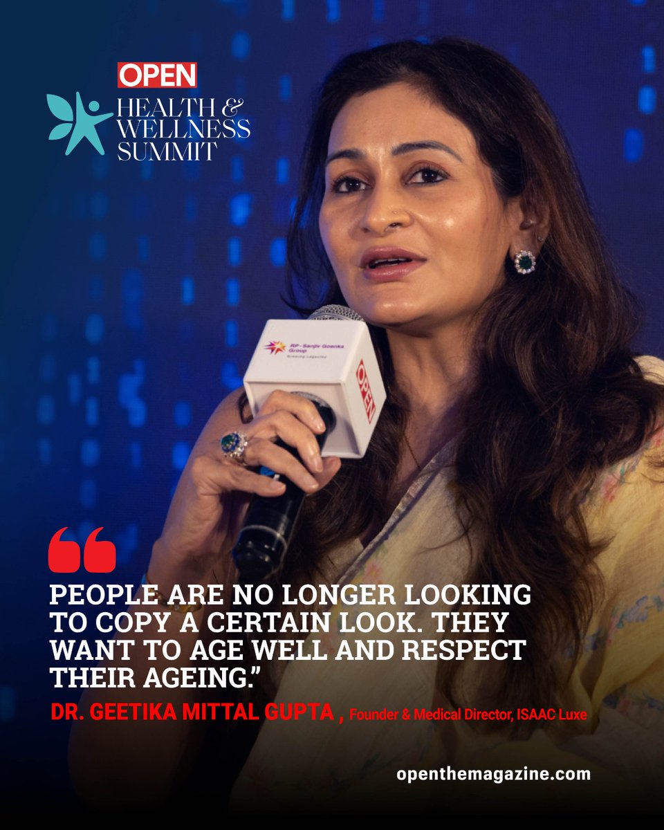 Openthemag's tweet photo. Speaking at the OPEN Health &amp; Wellness Summit 2026, Dr Geetika Mittal Gupta, Founder &amp; Medical Director, ISAAC Luxe, shares how attitudes towards ageing and beauty are changing.

#OPENHealthAndWellnessSummit #HealthyAgeing #Wellness #Beauty #HealthAndWellness #OpenMagazine https://t.co/cQVey9c1Cj