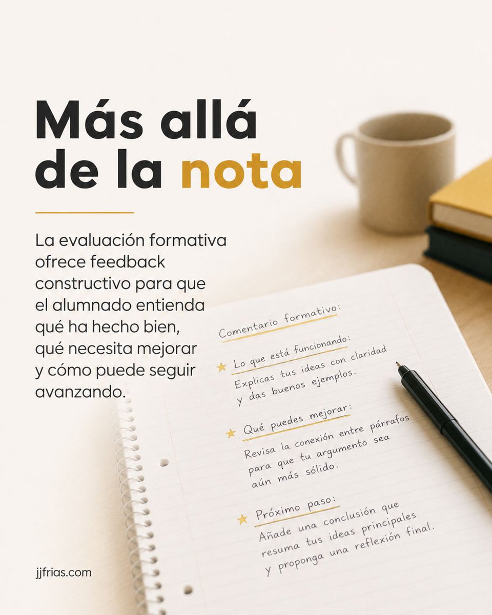 JAJFrias's tweet photo. Una evaluación puede hacer mucho más que poner una nota.
Puede ayudar al alumnado a comprender qué ha conseguido, qué necesita revisar y cuál puede ser su siguiente paso.

Evaluar también es enseñar a mejorar.

🔗 https://t.co/gI9A4vV5Yo

#EvaluaciónFormativa https://t.co/kXzG0PXmlP