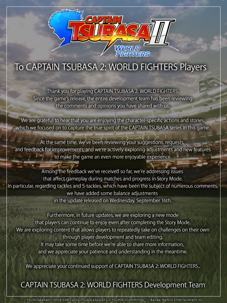CptTsubasa2WF's tweet photo. A message to our players

#CaptainTsubasa #WorldFighters https://t.co/hOIf2DEyHC