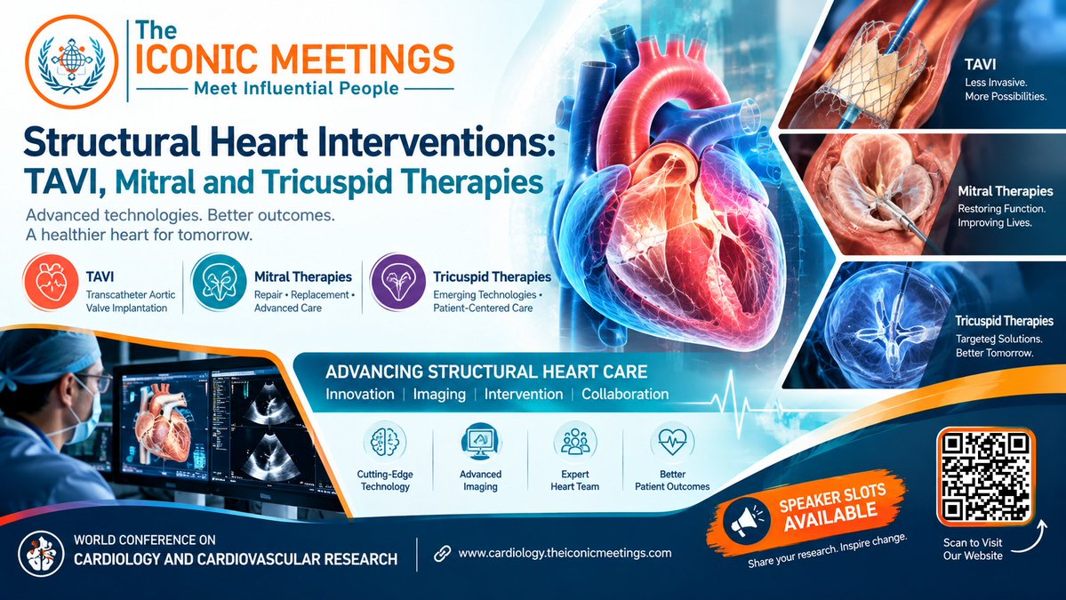 InfoWcccr's tweet photo. World Conference on Cardiology and Cardiovascular Research: Structural Heart Interventions: TAVI, Mitral and T... https://t.co/tpu5wIph7l
🎤 Speaker Slots Available!
🌐 https://t.co/BfkNrUujyT
#WCCCR2026 #TAVI #StructuralHeart #Cardiology #CardiovascularResearch https://t.co/rcFNpRNO5R