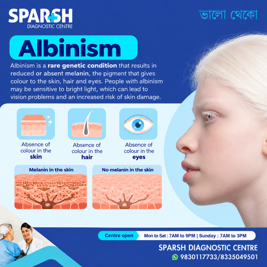 info_sparsh's tweet photo. Albinism is a rare genetic condition affecting melanin production, impacting skin, hair &amp; vision.

With proper sun protection, eye care &amp; regular screenings, individuals can lead healthy lives.

Read more: https://t.co/JZMzPYReXN

Helpline: 9830117733 / 8335049501

#BhaloTheko https://t.co/LBUvMM4kcE