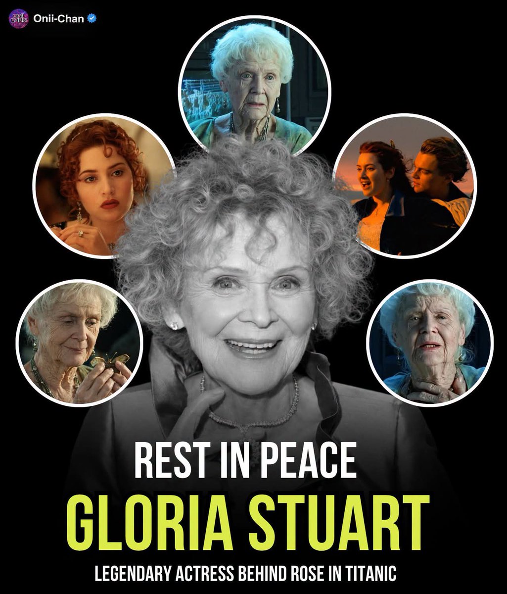 oniichanph's tweet photo. Legendary actress behind Titanic's Rose, Gloria Stuart passed away sixteen years ago at 100 years old 🚢🌹🕊️

Gloria Stuart made an unforgettable return to the big screen as Old Rose / Rose Dawson Calvert in James Cameron’s Titanic.

As the elderly Rose recounting her memories of the doomed voyage, Stuart became the emotional link between the film’s present-day story and Kate Winslet’s younger Rose.

Her performance brought warmth, humor, and reflection to the blockbuster and earned her an Academy Award nomination for Best Supporting Actress.

For millions of viewers, Stuart’s final moments as Rose helped give Titanic one of its most emotional and enduring endings.

Sixteen years after her passing, Gloria Stuart remains forever remembered as Old Rose the woman who carried the story of Titanic across generations 🌹