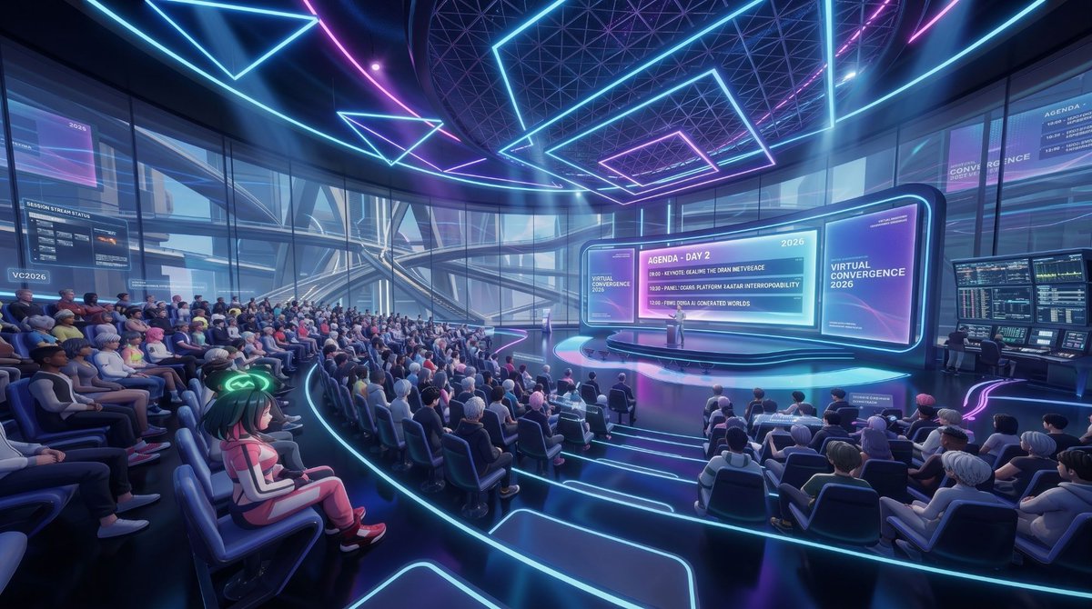 SWAGGA_Meta's tweet photo. A look inside the Nexus Center, where the seats are full and the stage lights are on.

Rows of avatars settle in as a keynote begins on the big screen, agendas glowing beside them. For a moment, SWAGGA World feels like one large room.

Front row or back — where would you sit? 🎤 https://t.co/j0kq3M4ZQX