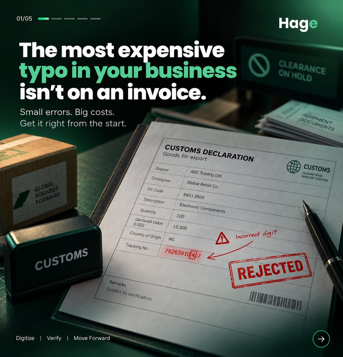 tryhagetoday's tweet photo. A piece of paper shouldn't have the power to stop a multi-ton truck.

Digitize your cross-border documentation with Hage and clear your cargo with confidence.

Visit https://t.co/lXNSC04vvL to sign up for our first free LSP onboarding today https://t.co/zuJ6fIVPTh
