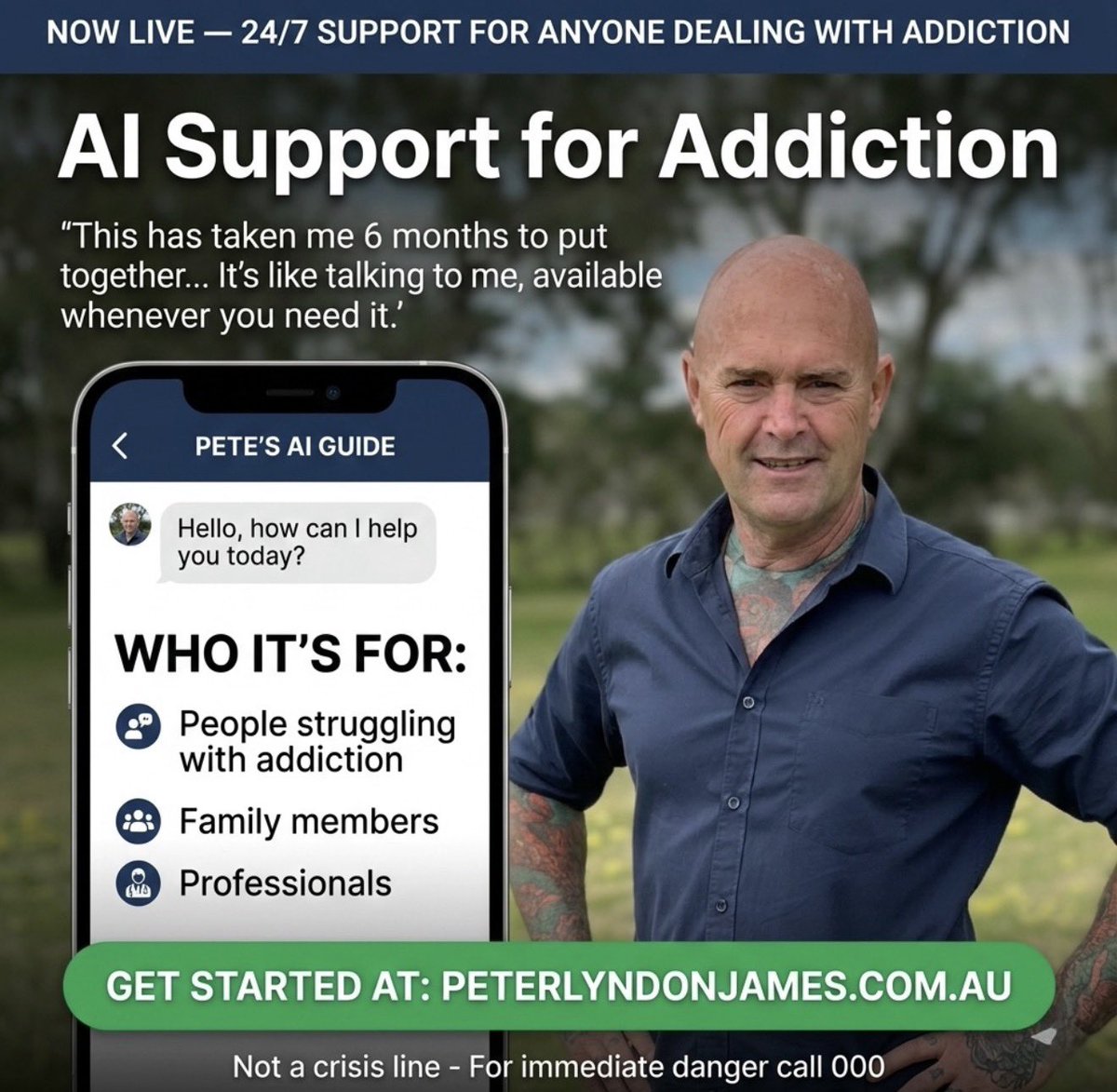 PeterPerthWA's tweet photo. REAL-TIME ADDICTION ADVICE — 24/7

If you are trying to help someone struggling with addiction and you’re constantly asking yourself, “What do I do now?” — I built this app for you.

It is designed for families, individuals, counsellors, rehabilitation services and organisations working with people affected by addiction.

I have put an enormous amount of work into developing it and training it around my addiction methodology, experience and approach.

You can explain what is happening in real time — what the person is doing, what they are saying, where they are in their addiction journey and what you are dealing with — and the app will guide you through what to consider and what to do next.

And sometimes that advice will not be what you want to hear.

It will tell you what you need to hear.

The app remembers the context of your conversations, so you can come back and continue rather than having to explain the entire situation again every time.

For professionals and organisations, it can also become a practical support tool for staff dealing with difficult addiction situations where they may be unsure of the appropriate next step.

There are subscription options for individual users as well as workplaces and organisations with multiple staff. 

The app can be customised to your organisation and your branding.

I genuinely believe this fills a gap.

Families dealing with addiction are often frightened, exhausted and completely unsure what to do. Professionals can also encounter situations where another perspective or structured guidance is valuable.

That is exactly why I built it.

If you are helping someone affected by addiction, give it a try.

https://t.co/QGRkxWL8jg

This app provides addiction guidance and educational support. It does not replace qualified medical care, professional clinical judgment or emergency services.