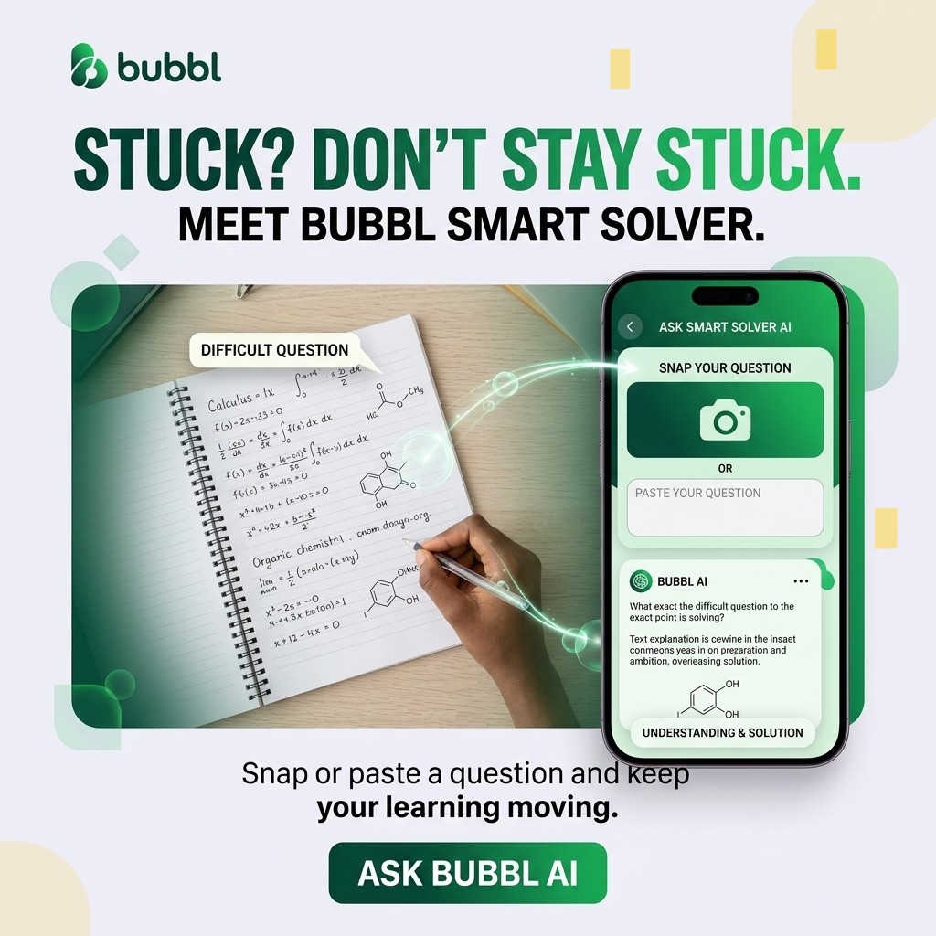 withbubbl's tweet photo. Stuck on a question?
Snap it or paste it into Bubbl Smart Solver and get instant explanations.
Learn faster. Study smarter.
๐ Visit Bubbl
#BubblApp #SmartSolver #JAMBPrep #WAECPrep #StudySmart #AIinEducation #EdTech #EducationNG https://t.co/kw0wTejf4Z