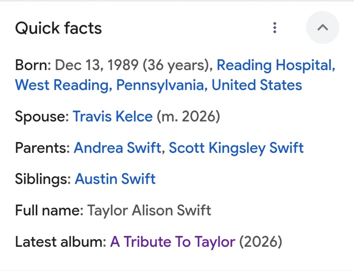 TSNews_13's tweet photo. ‼️| Google’s “Quick facts” section for Taylor Swift is currently listing "A Tribute To Taylor (2026)" as her latest album. 👀 https://t.co/Fe2dS2h9vK