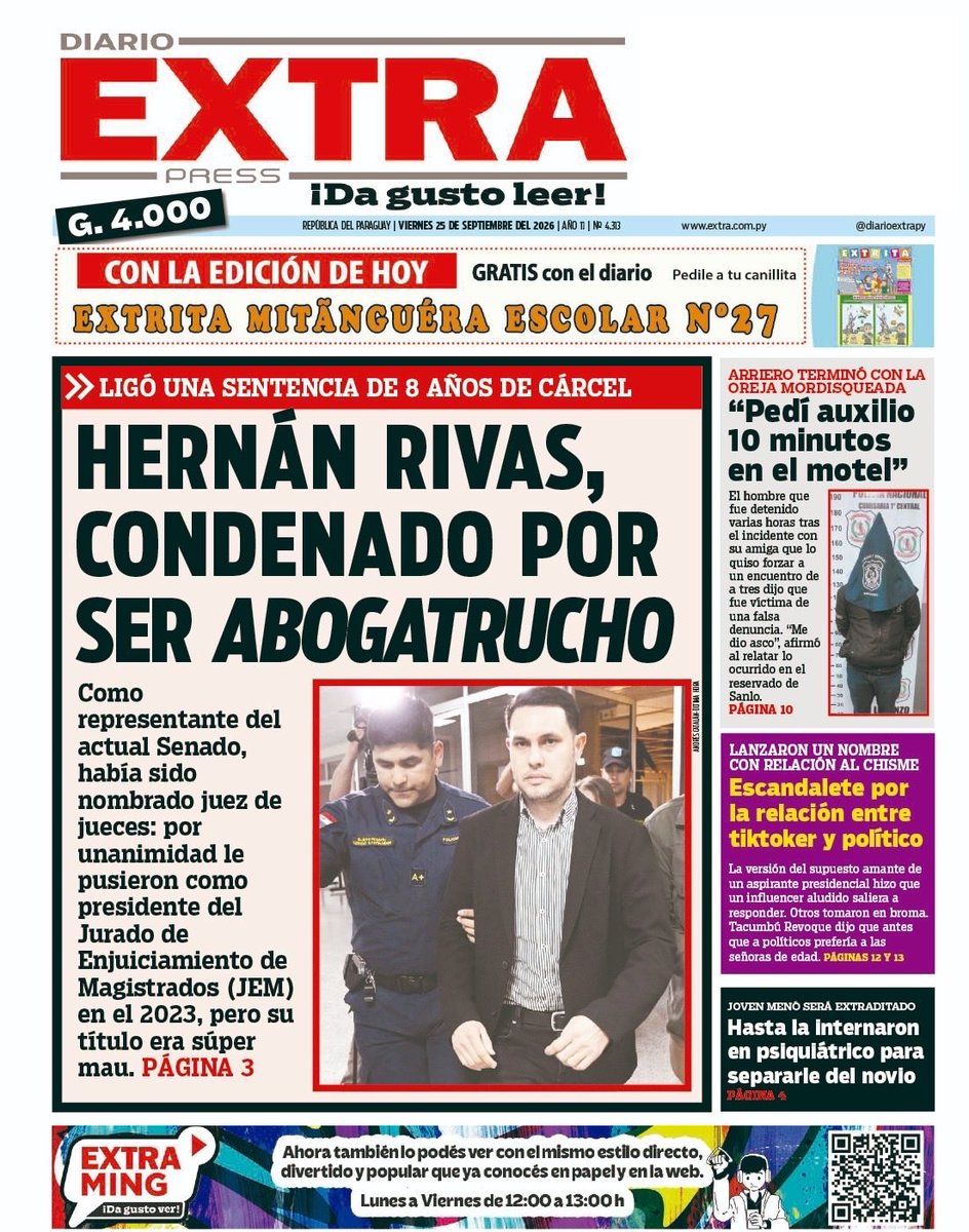 npyoficial's tweet photo. 📌 Compartimos la portada del @DiarioExtraPy de este viernes con sus títulos destacados
🗞 Adquirí tu diario aquí https://t.co/fIAfK5eP1P
#NPY #NosConecta https://t.co/YSbpwlJWuY