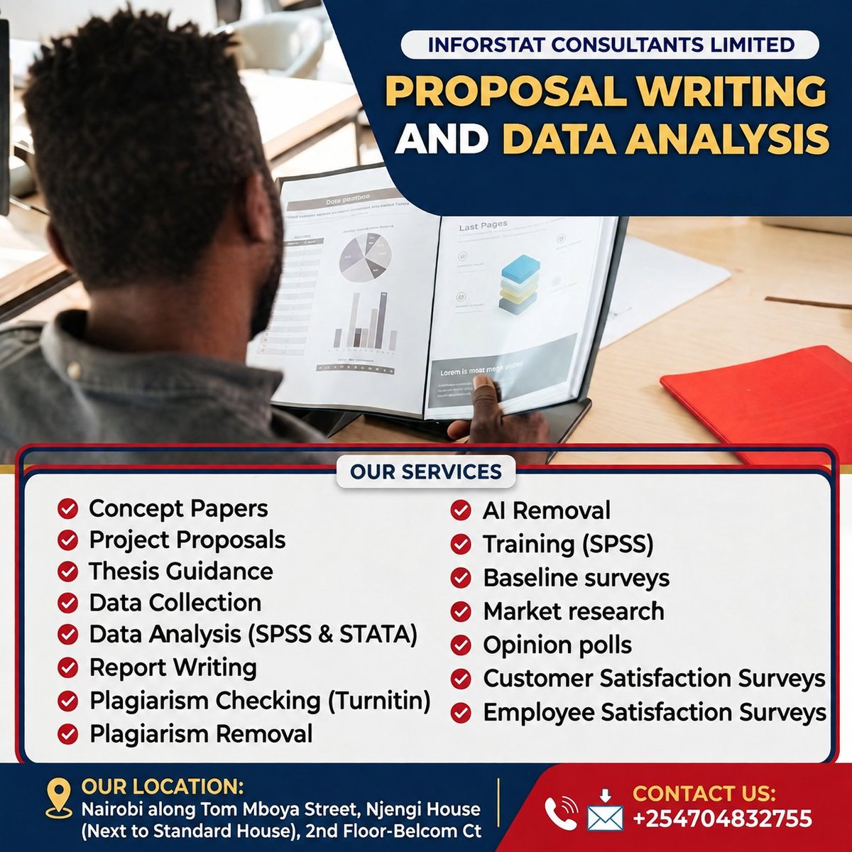 inforstat's tweet photo. Are you working on a concept paper, project proposal, thesis, or research report?
Contact Us and Turn Your Research Ideas into Results!
π+254 704 832 755
Aliko Dangote #StoriYaX Wamunyoro Elnino #BrazilTimelyWord Absa Next https://t.co/bjibWUj2y2