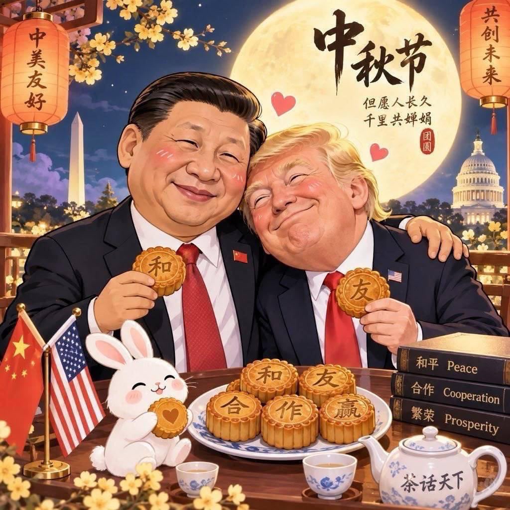 MathPlus's tweet photo. Autumn Embrace

Mooncake festival
draws two rogues together for
a fleeting détente.

Meme © Anon. #hostility #friendship #diplomacy #détente #peace #politics #China #USA #mooncake #haiku #poetry https://t.co/35Y4IzoedM