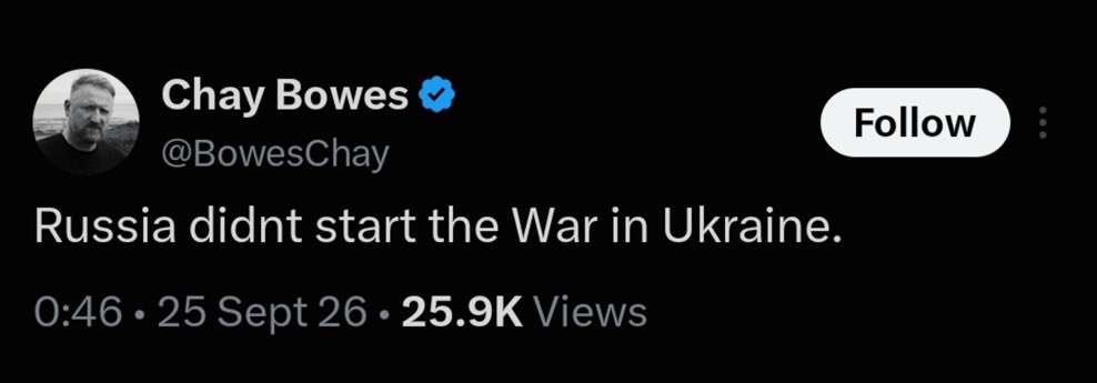 saintjavelin's tweet photo. There is nothing complicated about the war in Ukraine.

RUSSIA INVADED UKRAINE. RUSSIA STARTED THIS WAR. RUSSIA IS THE AGGRESSOR.

You can invent endless “root causes,” excuses and conspiracy theories, but none of them change that basic fact. This is not some impossible geopolitical puzzle. Russia chose to invade another sovereign country. That’s it.