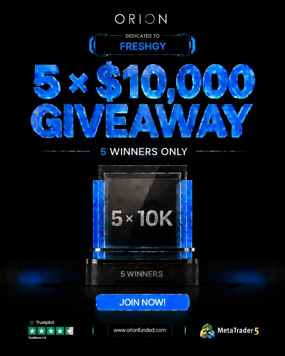 FRESH___GUY's tweet photo. 🚨$50,000 ORION FUNDED GIVEAWAY!🚨

We’re giving 5 lucky traders a $10K account each! 💰🔥

That’s 5 × $10K = $50,000 TOTAL in accounts for my community. 🏆

Want a chance to win? 👇

HOW TO ENTER:
1️⃣Most Follow: @OrionAffiliates,
@orionfundedcom,@FRESH___GUY @Been_Omar_FX @MeenalGFX

2️⃣Turn ON post notifications🔔

3️⃣Tag 3 traders in the comments👇

4️⃣Also Follow:
@TheEliteTrader_ @Usmanfx__ @THE_SNR_SNIPER @Zaksfx12 @SarkiTutorial @_baba__cj @auwwalaminu @DrThermal9625 @yusam_fx @_not_a_ghost 

✅ Complete ALL the steps to qualify.

5 winners. $50K in total accounts. One opportunity to get funded.

Let’s make some noise! 🚀🔥

Good luck everyone! 🤲