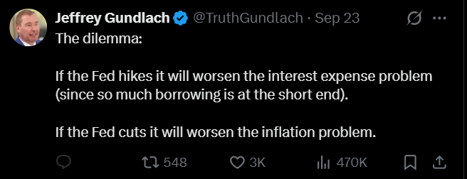 WallStreetMav's tweet photo. If the Fed keeps increasing rates, the US govt's budget takes a huge penalty in debt interest payments.

$10 trillion in US govt debt needs to be refinanced, or new debt issued, in the next year.

Interest payments on the national debt will be the largest item in the budget. https://t.co/xrMCARIgH3