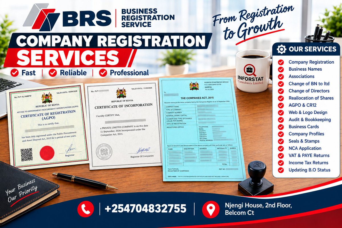 inforstat's tweet photo. Do you need AGPO Certificate for your business?
Call us for fast processing.
We also do Company Registration and More.
π+254 704 832 755
Aliko Dangote #StoriYaX Wamunyoro Elnino #BrazilTimelyWord Absa Next https://t.co/BYS3atQa64