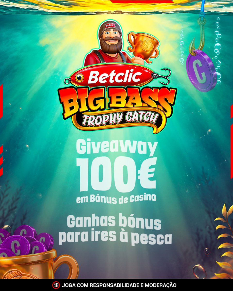 BetclicPortugal's tweet photo. 🎣 A tua aventura de pesca está de volta e temos 100€ em Bónus de Casino (10x10€) para oferecer no Betclic Big Bass Trophy Catch!

- Segue a @BetclicPortugal 
- Dá RT + Like
- Comenta #CasinoBetclic + o teu Username

1 comentário por pessoa.
Passatempo pago segunda-feira. https://t.co/BdOQROjNbI