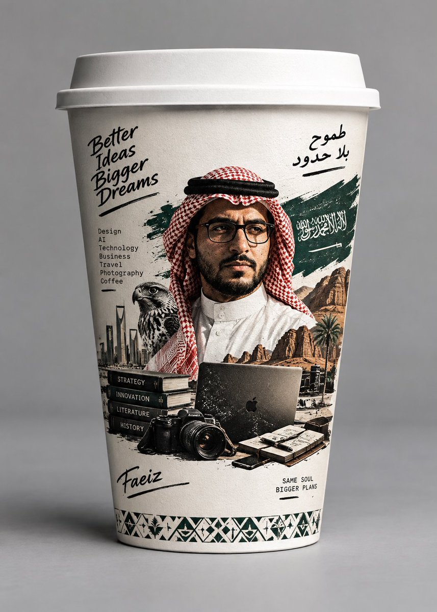 Faeiz4Ai's tweet photo. ارفع صورة هذا الكوب الفارغ وصورتك إلى ChatGPT وأرسل له البرومبت الموجود في التعليقات.
وخله يحوّل الكوب إلى تغليف بصري يعكس شخصيتك واهتماماتك .

جرّبها وشاركنا النتيجة 👇 https://t.co/yrdfHGsnNf