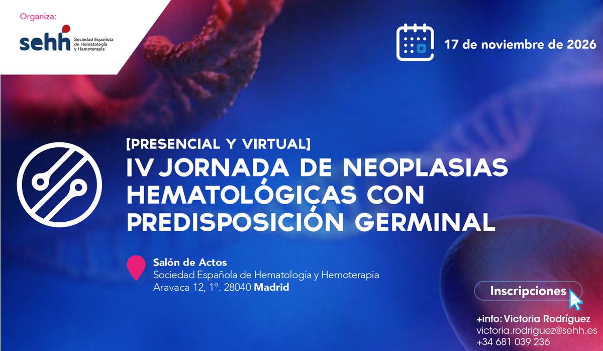 anjecayu's tweet photo. OJO: jornada de predisposición germinal el 17 de Noviembre en Madrid. Registro presencial/virtual gratuito. Discutiremos desde qué tejido germinal utilizar, cómo modifica la selección de donantes...hasta  telomeropatías en el adulto.Aprenderemos seguro.
https://t.co/CYAqQqLm5y https://t.co/fOQKtGLPP1