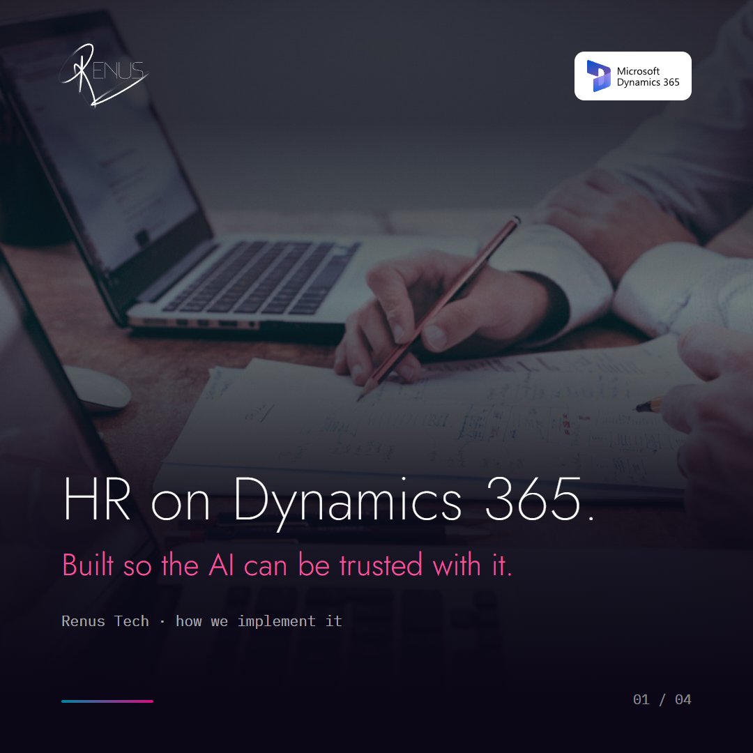 RenusTech's tweet photo. HR on Dynamics 365, in the order we build:

1. Decide the environment
2. Lock the data before the agent
3. Integrate payroll, never re-key it
4. Self-service where people work

Copilot's HR agent ships accelerators for Workday. Not D365 HR. That's our job.

#Dynamics365 #HRTech https://t.co/bksjGLPb9g