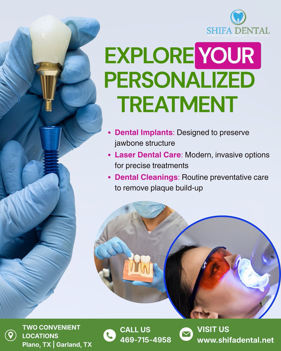 empiredensm's tweet photo. Explore personalized treatment options crafted to fit your unique smile and lifestyle
📍 Two Convenient Locations: Plano, TX | Garland, TX
📞 Call Us: 469-715-4958
🌐 Visit: https://t.co/fWu2ZbH27M

#ShifaDental #DentalImplants #PersonalizedCare #PlanoDentist #texasdentist https://t.co/0YXZyH203a