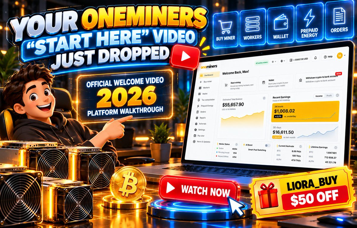 ADrenwick84356's tweet photo. Your OneMiners “start here” video just dropped. ▶️

Official Welcome Video.

 2026 Platform Walkthrough.

 One simple introduction before you explore the rest.

🎥 https://t.co/N3x0coYGpZ

💰 LIORA_BUY — $50 off
#OneMiners https://t.co/3PtpwQdt7w