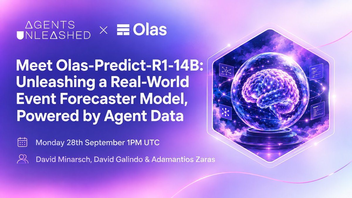 autonolas's tweet photo. Olas-Predict-R1-14B is here.

Data from agent economies has been used to fine-tune an open-source forecaster for real-world events.

What's more, the 14B open-source model is already comparable to the much larger closed-source model, GPT4.1.

Add Monday's live discussion with the creators to your calendar!

https://t.co/PKJbeQi6pD