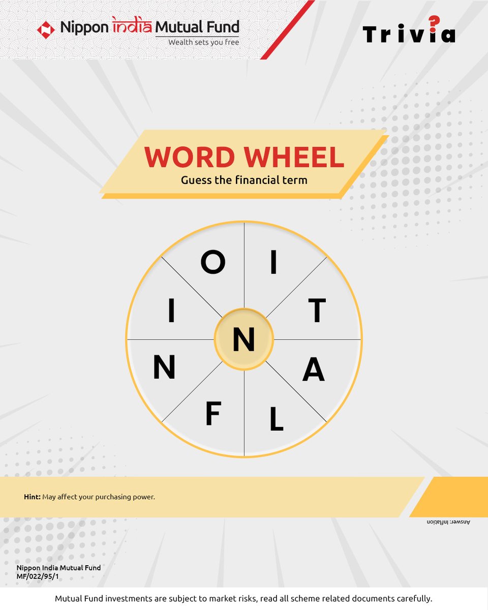 NipponIndiaMF's tweet photo. Get ready for some brain-teasing fun with The Nippon Trivia!

Put your mutual fund knowledge to the test, answer correctly in the comments and tag @nipponindiamf https://t.co/ptjFEaswV5