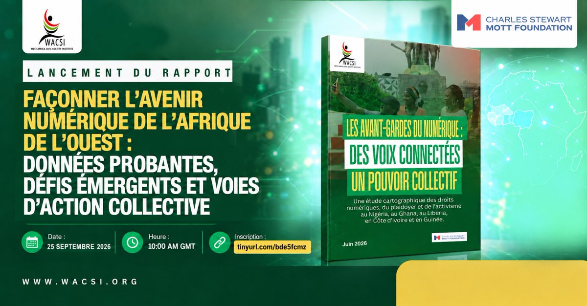 wacsi's tweet photo. Rejoignez la table ronde virtuelle du WACSI et découvrez notre nouvelle étude sur les droits numériques, le plaidoyer et l’activisme en Afrique de l’Ouest.

🔗 Inscrivez-vous ici: https://t.co/drMfTFebWL

#DroitsNumériques #AfriqueDeLOuest #WACSI https://t.co/KefsFZLN8N