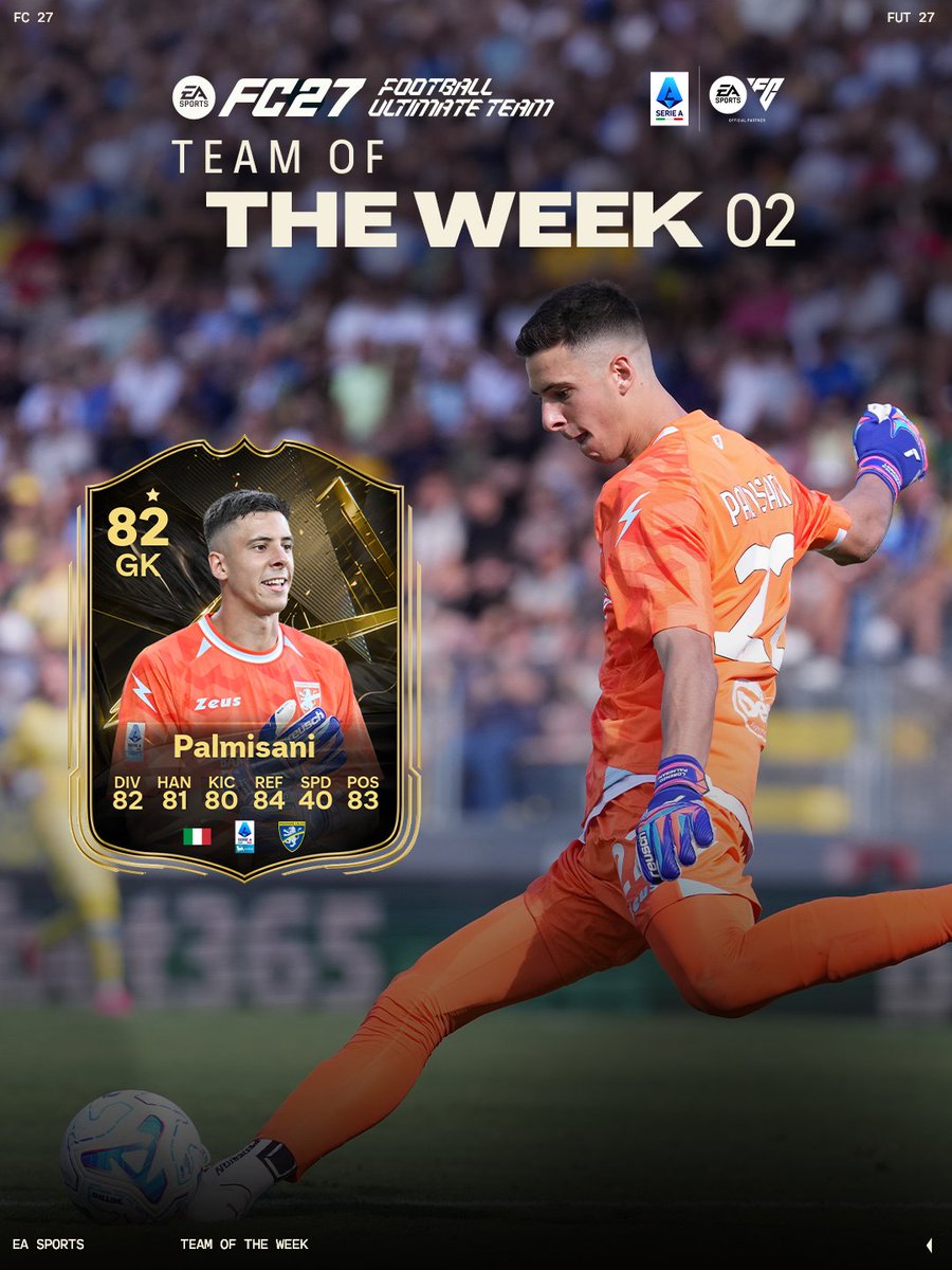 SerieA_JP's tweet photo. フロジノーネGKパルミザーニが今週のチー���・オブ・ザ・ウィークに🔥🧤

@EASPORTSFC @easportsfcit https://t.co/x2f35qHSJ8