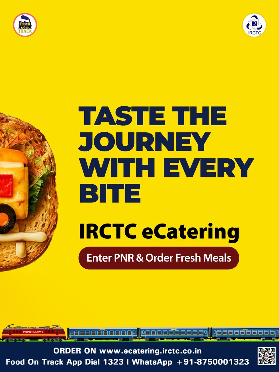 eCateringIRCTC's tweet photo. India’s journeys are made of more than destinations, they’re made of flavours, traditions, and regional favourites along the way. From familiar comfort food to tastes inspired by different corners of the country, every meal can add something special to the journey. With IRCTC eCatering, explore a wide variety of food options and have your chosen meal delivered right to your coach. Because some of the best parts of travelling can be enjoyed one bite at a time.

Order fresh, hygienic meals from trusted restaurant brands and get them delivered right to your train coach.

🌐 https://t.co/sj0NT7G2Cn
📲 Install #FoodOnTrack app
📞 Call 1323
📱 WhatsApp +91-8750001323