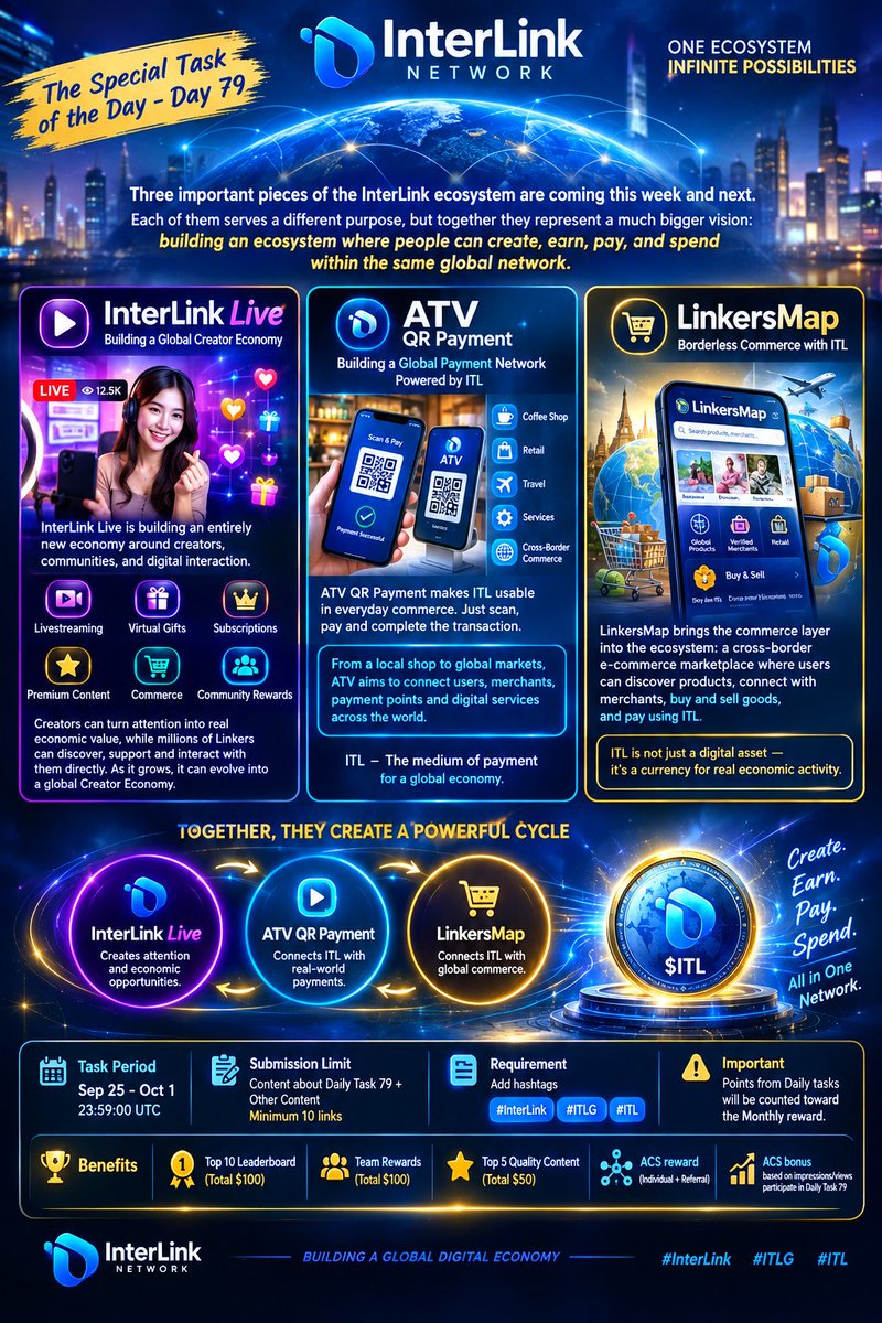 gowrich74's tweet photo. 1. 🎥 InterLink Live — Global Creator Economy A spectacular futuristic global creator economy powered by InterLink, millions of creators livestreaming simultaneously from studios and homes around the world, holographic livestream screens, 
#InterLink #ITLG #ITL https://t.co/vx2Shjk8Nv