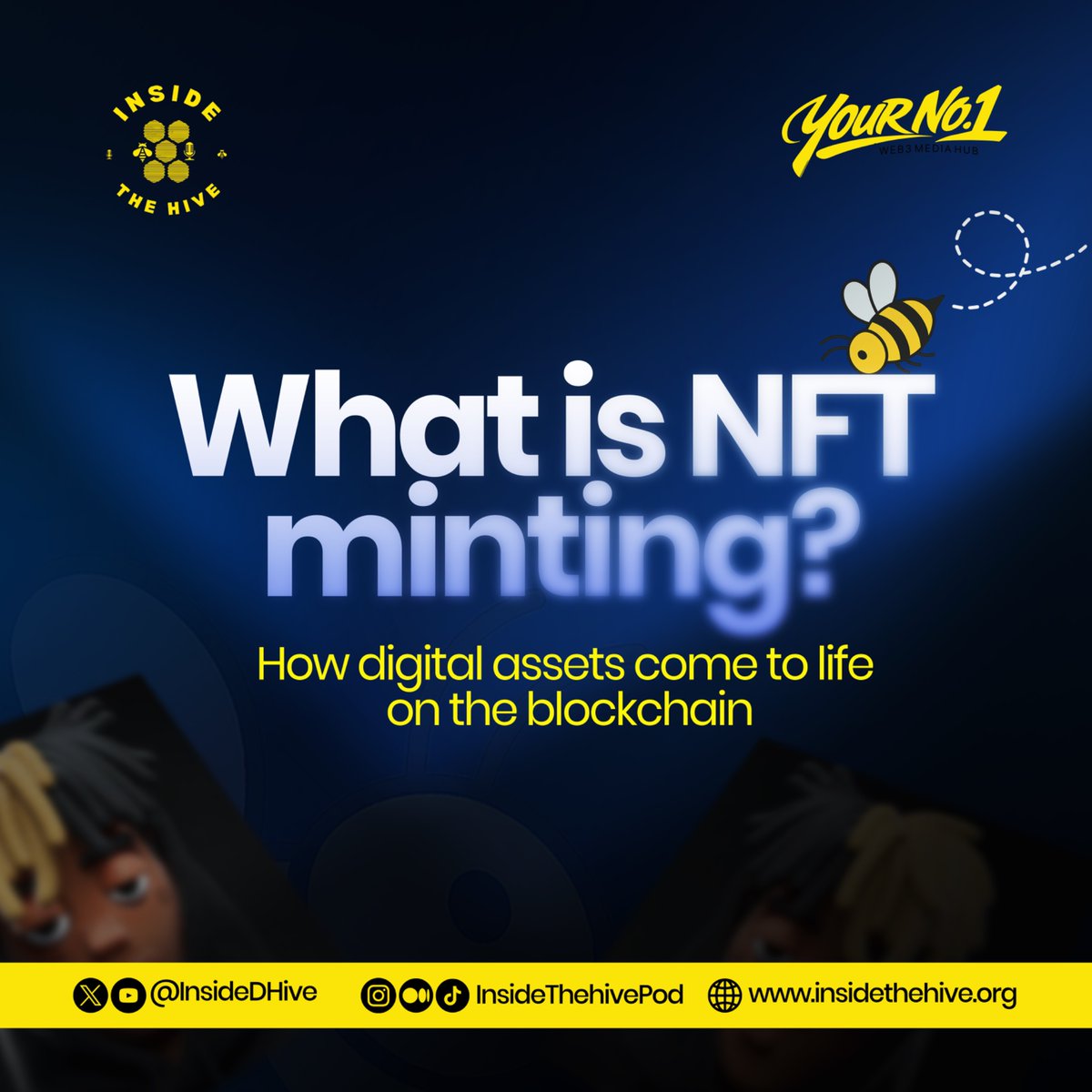 InsideDHive's tweet photo. NFT minting is simply the process of creating a non-fungible token on a blockchain.

NFT minting isn’t limited exclusively to the top chads/artists, which simply means you can mint NFTs and for a wide range of use cases (Utility).

Web3 projects use NFTs in many ways, raise funds.. users pay to mint their own NFT as part of a collection, to increase brand awareness and to create loyalty from their users.

You can mint NFTs using a minting platform like @Opensea or @MagicEden and each platform and marketplace has its own practices and rules regarding NFT minting and listing, so choosing the right platform could involve a little research.