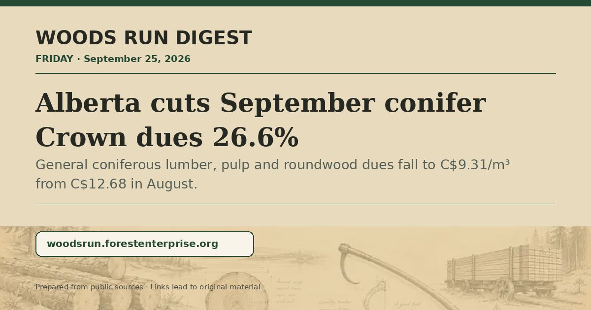 ForestBizSchool's tweet photo. Alberta's September conifer dues fall 26.6%; Pennsylvania puts 257.2 MBF + 4,650 tons to bid Tuesday; salvaged glulam gets a new commercial role.

https://t.co/EYuffwQmi8 https://t.co/0MXXuC2QL2