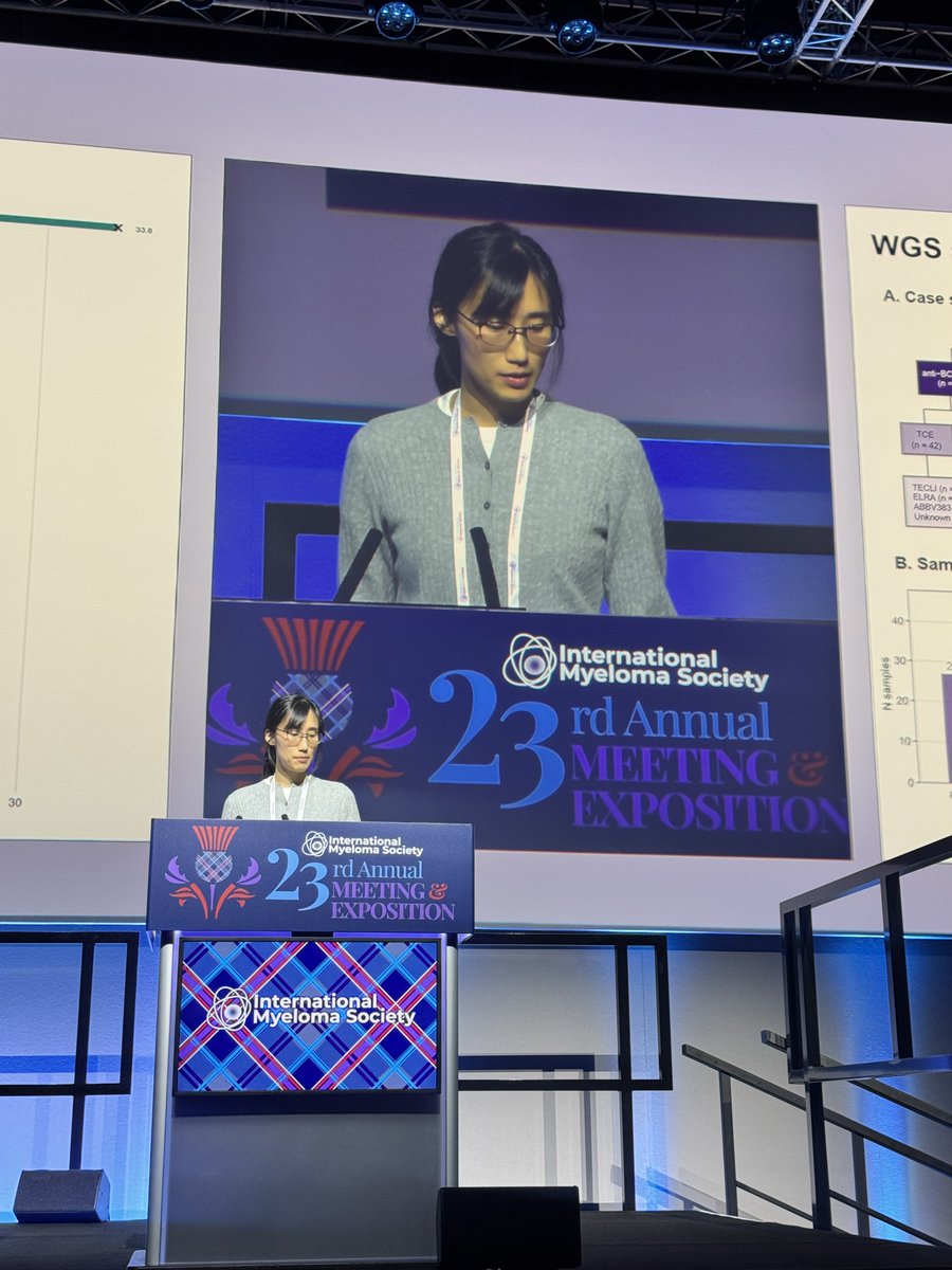 NBahlis's tweet photo. Dr Holly Lee @hollyleeYJ presenting at #IMS23 updated data and novel mechanisms on TNFRSF17 mutations and resistance to anti-BCMA redirecting therapies https://t.co/n6Zt8xBbAw