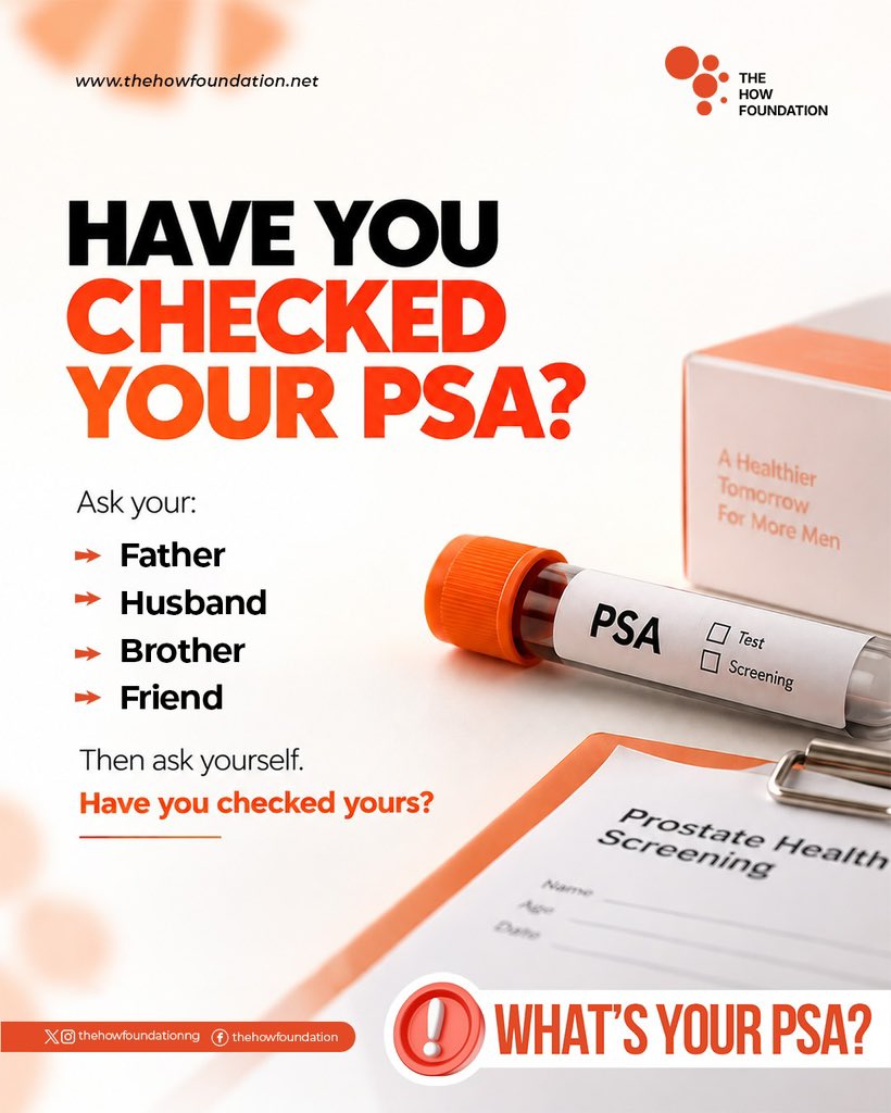 HOWFoundationNG's tweet photo. Sometimes one question can start an important conversation.
So, who are you asking today?
Tag him.
#HOWFoundation #KnowYourPSA #MensHealthMatters #ProstateCancerAwareness https://t.co/Fkkx4mFkme